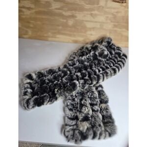 Crochet Rabbit Fur 100% Collar Scarf Shawl Neck Warmer Grey/Black SOFT Winter
